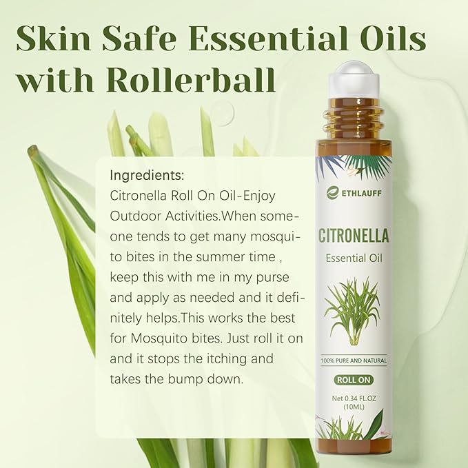 Citronella Essential Oil Roll On, Citronella Oil for Skin, Relaxation Gift for Women and Men - Bloomnest