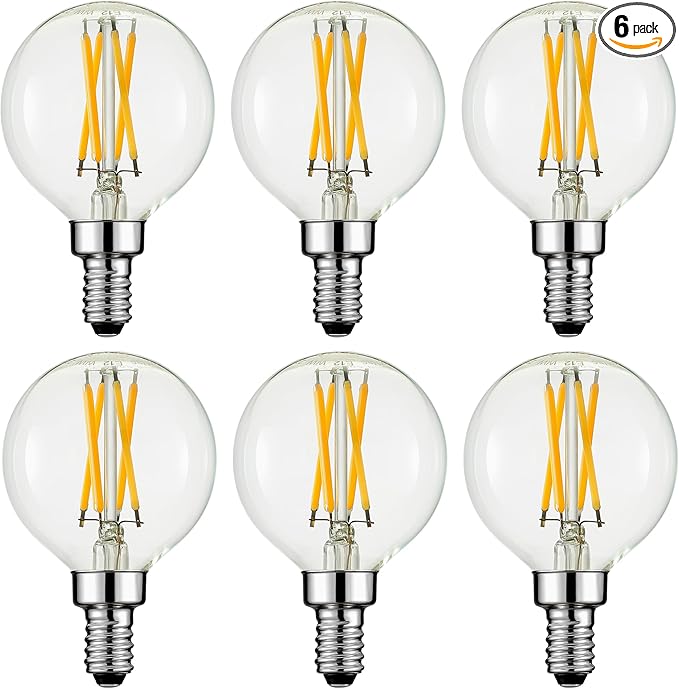 Arberlic G16.5 Light Bulb,4W E12 LED Bulb dimmable Equivalent E12 Candelabra Bulb 40 Watt,Warm White 2700K,400lm,CRI85+,AC120V,Edison Style,Clear Glass,ETL Listed,Pack of 6 - Bloomnest