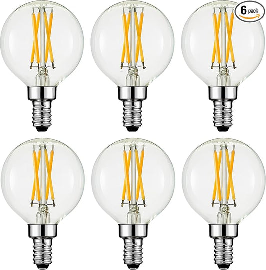 Arberlic G16.5 Light Bulb,4W E12 LED Bulb dimmable Equivalent E12 Candelabra Bulb 40 Watt,Warm White 2700K,400lm,CRI85+,AC120V,Edison Style,Clear Glass,ETL Listed,Pack of 6 - Bloomnest