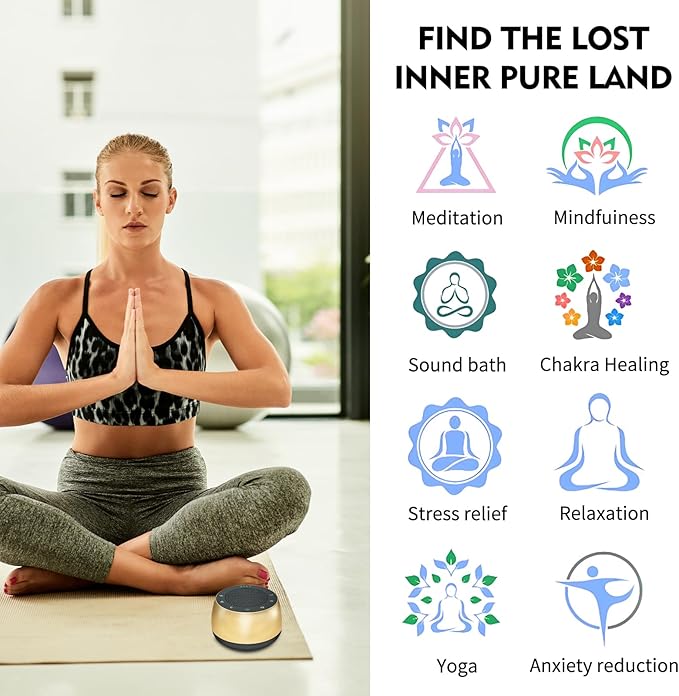 Meditation Sound Machine,Portable Electronic Singing Bowl Rifes Machine Frequency Healing,256HZ-432HZ-528HZ 9 Tones Singing Bowl Frequency Generator for Healing with 4 Level Timer and Luminous Button - Bloomnest