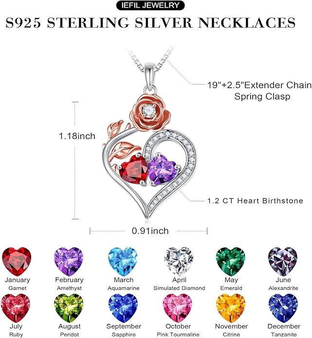Iefil Valentines Day Gifts for Her - 925 Sterling Silver Double Birthstone Necklace, Anniversary Birthday Gifts for Women, Jewelry Gift for Wife Her - Bloomnest
