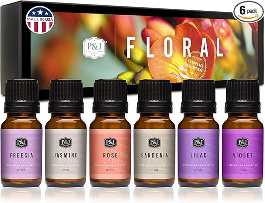 P&J Trading Fragrance Oil Floral Set | Violet, Jasmine, Rose, Lilac, Freesia, and Gardenia Candle Scents for Candle Making, Freshie Scents, Soap Making Supplies, Diffuser Oil Scents PJTrading