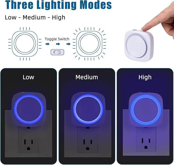 Blue Night Lights Plug into Wall, 4 Packs Dimmable Night Light with Dust to Dawn Sensor, Automatically Turn on and Off, Gentle Glow Nightlight for Bathroom,Bedroom,Stairs,Kitchen,Hallway, Blue - Bloomnest