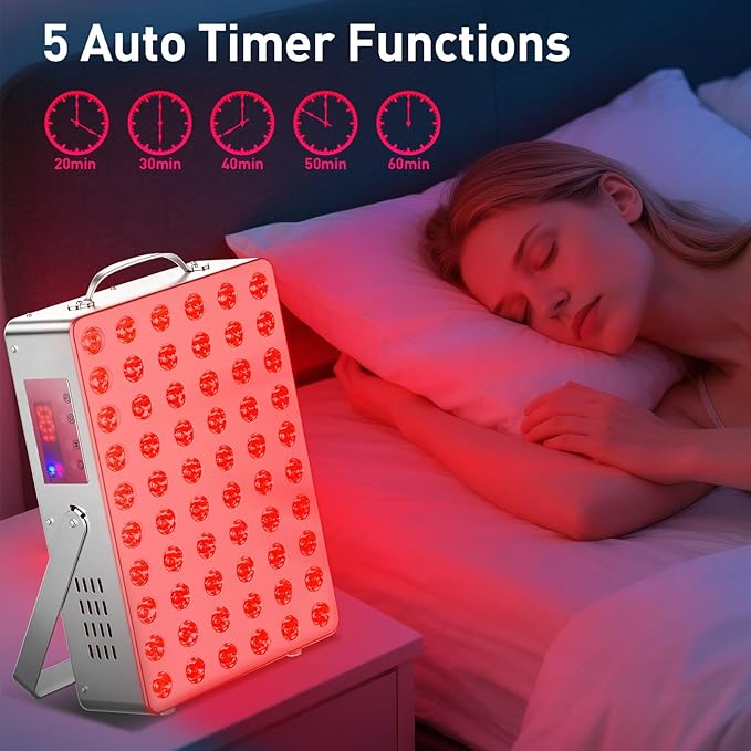 Cholas Red Light Therapy Panel for Face and Body, 150W with 60 Dual Chip LEDs, 660nm Red Light and 850nm Near Infrared, 3 Modes Adjustable Brightness and Timer, for Skincare and Relaxation (Silver) Cholas