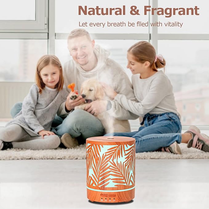 Essential Oil Diffuser Metal Aromatherapy Oil Diffusers for Large Room,Water Plants Pattern Ultrasonic Cool Mist Diffuser with Waterless Auto Shut-Off Protection,for Home Office,300ML - Bloomnest