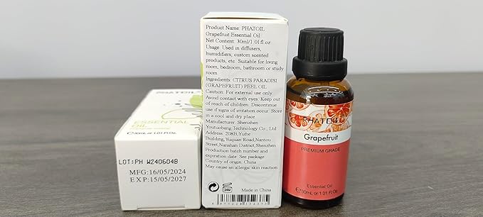 Grapefruit Essential Oil, 1.01Fl.Oz (30ML) PHATOIL Pure Essential Oil Singles for Aromatherapy Diffusers, Humidifiers, Great for DIY Candle and Soap Making, Gift for Friend PHATOIL