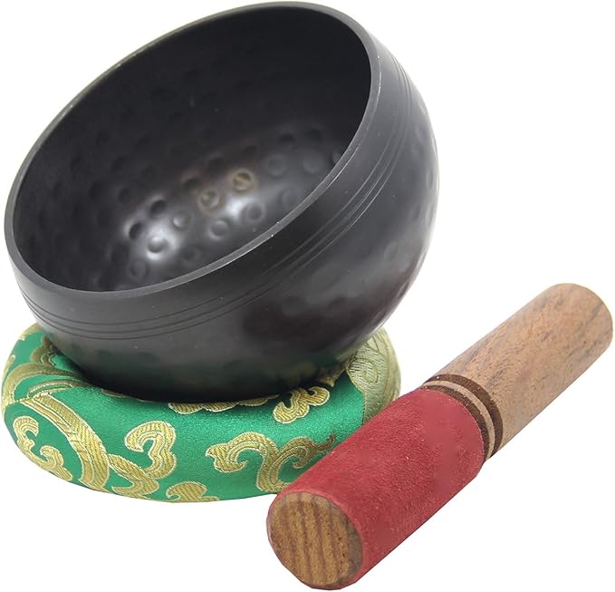 DharmaObjects Tibetan Dark Hand Hammered 4.25 Inches Singing Bowl Cushion Mallet Set - Bloomnest