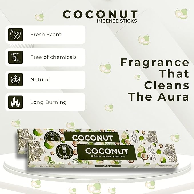 TRUMIRI Coconut Incense Sticks - Total 40 Sticks, Dual Pack of 20, Non-Toxic, Natural Ingredients TRUMIRI