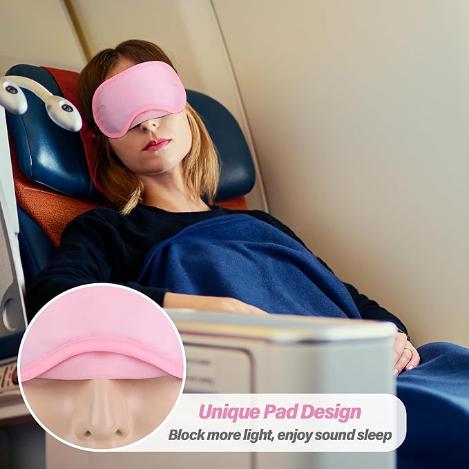 Aneco 50 Pieces Blindfold Sleep Mask Bulk Eye Mask Shade Cover with Nose Pad and Adjustable Strap for Travel Sleep Game Party Supplies, Light Pink - Bloomnest