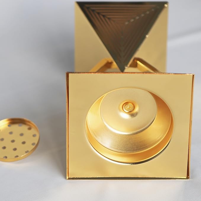 Geometric Charcoal Incense Burner Holder- Gold Electroplated Metal Burner with Anti-Oxidation Coating, Premium Bakhoor Burner for Home Decor and Meditation, Unique Triangle Design Spiritual Gift - Bloomnest