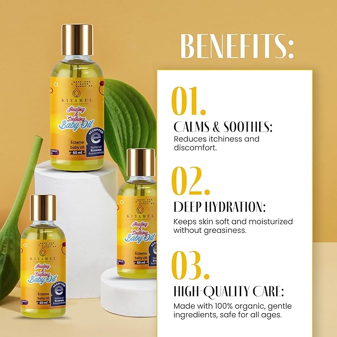 KIYAMEL Healing and Soothing Baby Oil, Fast Absorbing Moisturizer for Sensitive Skin, with Jojoba, Argan & Black Currant Oil, Natural Orange Scent and Vitamin E Enriched - Bloomnest