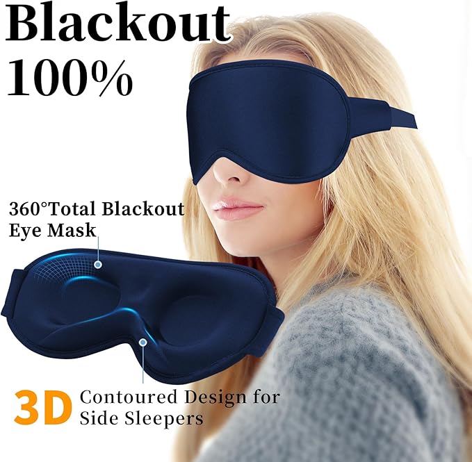 3D Sleep Mask for Men&Women, 2 Pack Contour Eye Masks for Sleep, Side Sleeping Mask for Men&Women, Blackout Eye Mask for Sleeping Eye Mask, Airplane Travel Essentials, Meditation Black & Dark-Blue - Bloomnest
