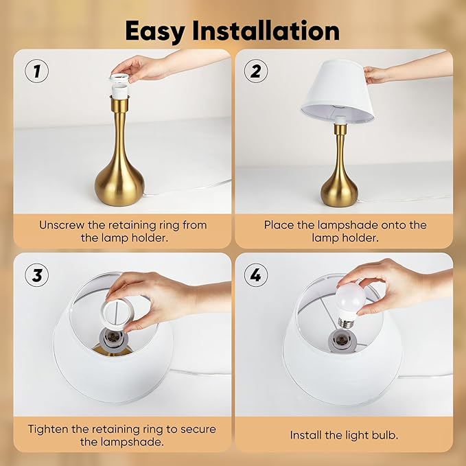 Touch Table Lamp for Bedroom Set of 2, 3-Way Dimmable Bedside Lamp for Nightstand, 17” Modern Metal Desk Lamp with Linen Shade for Living Room, Kids Reading, Dorm, Home Office Decor, Bulb Included - Bloomnest