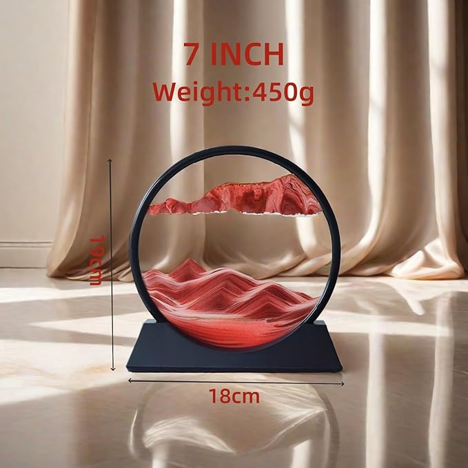 BGFJYUK Moving Sand Art Picture in Motion, Round Glass 3D Deep Sea Sandscapes with Display Flowing Sand Frame for Relaxing Desktop Home Office Work Décor for Kids Adults (Red,7inch) - Bloomnest