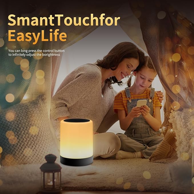 OORUN Touch Bedside Table Lamp,13 RGB Colors & 5 Brightness, USB Rechargeable Desk Lamp, Remote Control Dimmable Night Light with RGB Color Changing,Portable Lamp for Baby (2 Pack Black) - Bloomnest