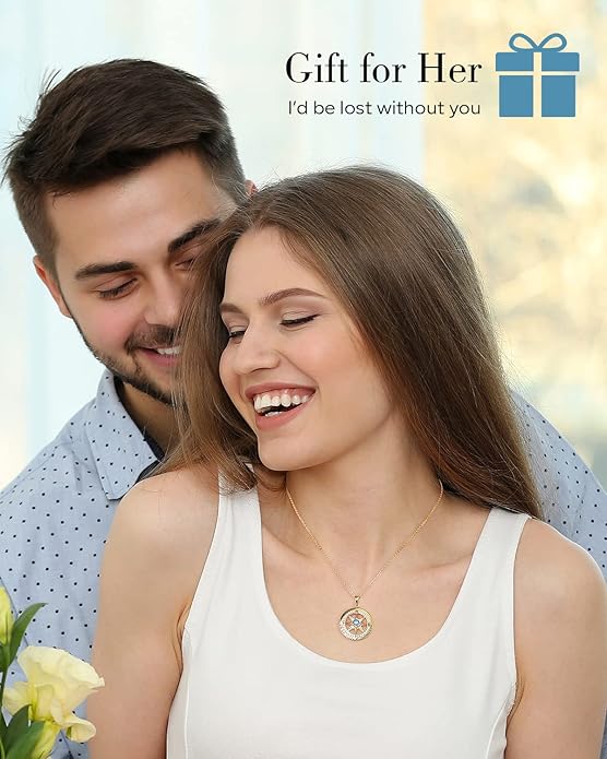 S925 Necklace Gift for Wife |Compass Jewelry |Women Anniversary |Sterling Silver |Girlfriend Birthday Gifts for Her Valentines |I'd be Lost without You |Jewel 18K Gold - Bloomnest