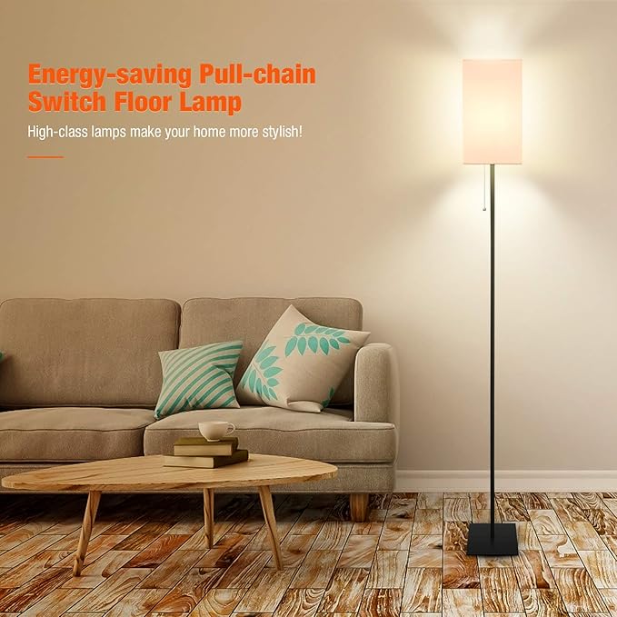 Floor Lamp for Living Room, Modern Standing Lamp for Bedroom with Linen Shade, Black Corner Floor Lamp for Office Kids Room, Bulb Included - Bloomnest