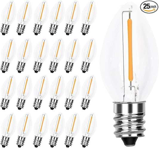 25 Pack C7 LED Replacement Christmas Light Bulb, Shatterproof LED Bulbs for Christmas Outdoor Indoor String Lights, E12 Candelabra Base, 0.6 Watt, Saving Enengy LED Bulbs, Warm White - Bloomnest