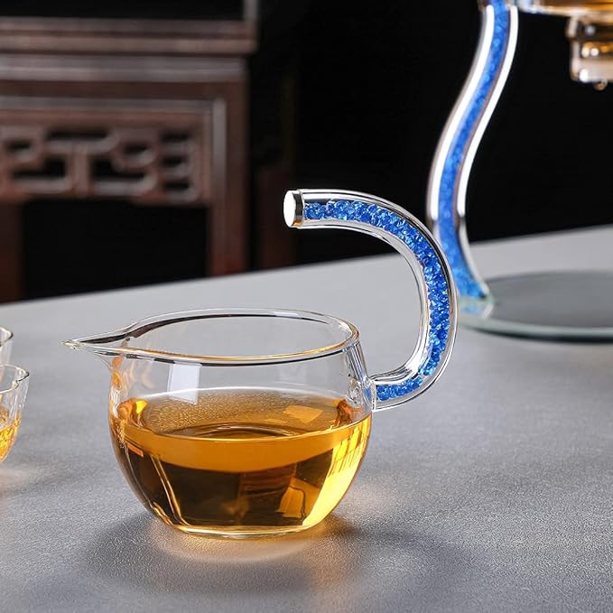 RORA Lazy Kungfu Glass Tea Set Semi Automatic Drip Rotating with Infuser Glass Teapot Set (6 cups) - Bloomnest