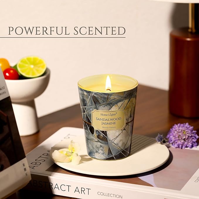 HomeLights Soy Wax Candles for Home Scented, 1-Wick Candles in Sandalwood Jasmine Scented, Industrial Chic Aromatherapy Candles Gift for Parties, Relaxing, 6.7oz - Bloomnest
