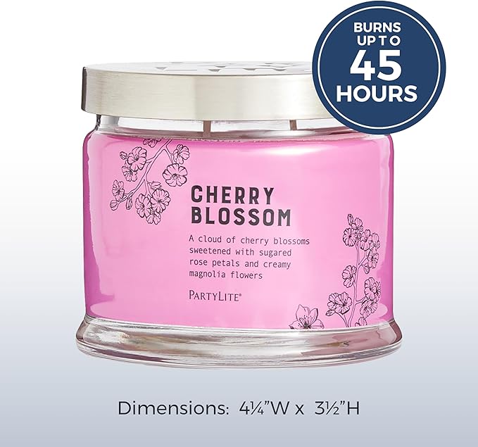 PartyLite 3-Wick Jar Candle, Highly Fragranced Clean Burning Glass Candle, 25-45 Hours Burn Time (Cherry Blossom) - Bloomnest