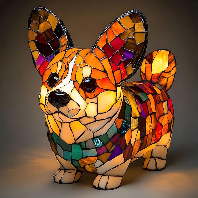 Atlodas Pug Lamp, Retro Dogs Stained Resin Tabletop Night Light, Dog Series Art Night Light, Dog Lamp Stained Glass, 3D Cute Pet LED Table Lamps, Gift for Lovers (#03, 5.9inches) - Bloomnest