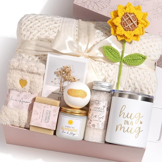 Birthday Gifts for Women Self Care Get Well Soon Gift Baskets, Spa Care Package Thinking of You Sunflower Gifts, Sending Sunshine Box Unique Valentine's Day Gift for Women Wife Her Girlfriend Mom Sis - Bloomnest