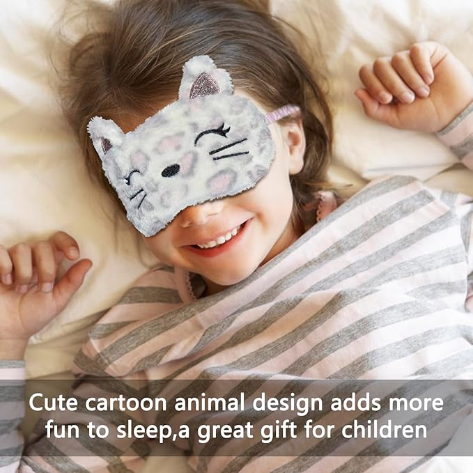 Cute Animal Sleeping Mask Sleep Mask, Soft Plush Cat Eye Mask for Travel Nap Sleeping Blindfold Eye Cover Eyeshade for Adult Kids Girls Teens Men Women - Cat, Dapple - Bloomnest