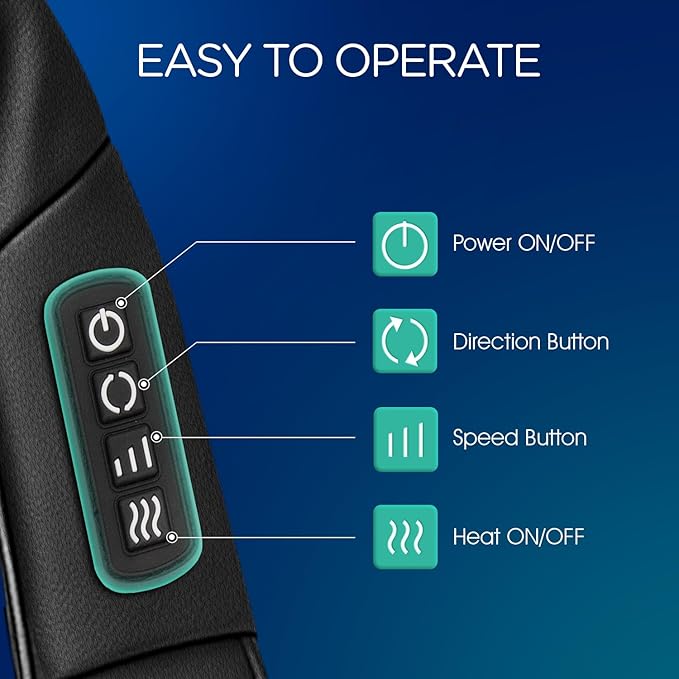 VOYOR-HEALTH Shiatsu Neck and Back Massager, Electric Deep Tissue 4D Kneading Massage with Heat for Shoulder, Lower Back, Leg and Body Muscle Pain Relief, Home & Office Use(Dark Black)