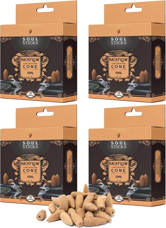 Soul Sticks Backflow Incense Cones – 40 PCS Organic Handmade Cones for Waterfall Burner | 4 Pack Long Lasting Aromatic Scents | Thick White Smoke Incense for Meditation, Spiritual Gift Copal SoulSticks