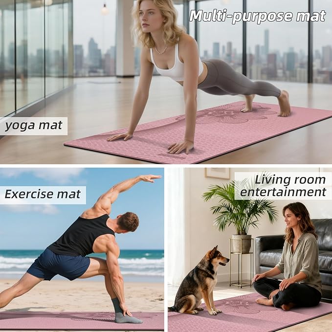 Large Yoga Mat 75"x 40"x10mm (2/5 inch) – Extra Thick & Wide, TPE Fitness Mat, Printed Non-Slip Exercise Mat with Carrying Strap for Men & Women, Pilates, Stretching, Fitness & Workout - Bloomnest