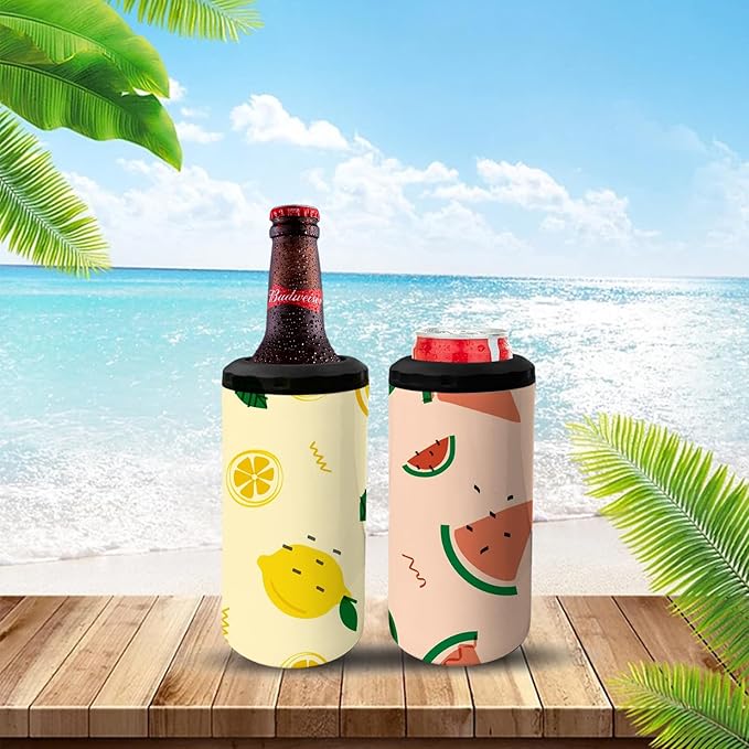 1 Pack 16 oz Sublimation Blank tumblers Skinny 4 in 1 Can Cooler with 2 lid Stainless Steel Double Wall Insulated Beer Bottle Holder Slim Can Coolers for Drinks - Bloomnest