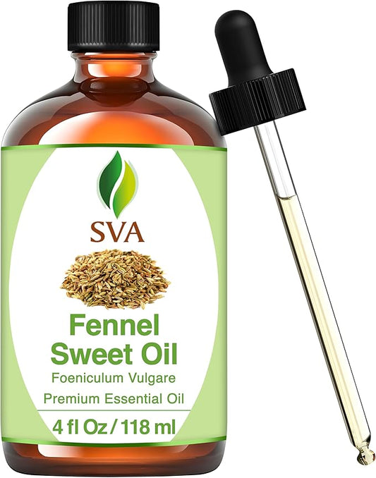SVA Sweet Fennel Essential Oil – 4 Fl Oz – 100% Natural Fennel Oil - for Diffuser, Hair Care, Face, Skin Care, Aromatherapy, Scalp and Body Massage, Soap and Candle Making – with Dropper - Bloomnest