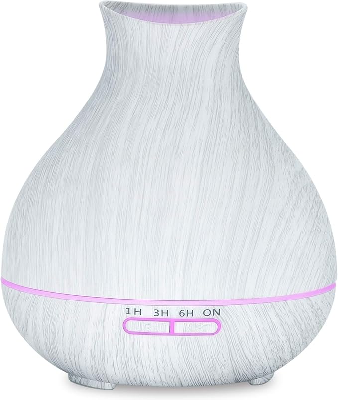 BZseed Aromatherapy Essential Oil Diffuser 550ml 12 Hours White Wood Grain Aroma Diffuser with Timer for Large Room, Home, Baby Bedroom, Waterless Auto Shut-Off, 7 Colors Lights Changing - Bloomnest