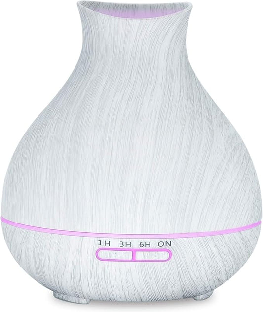 BZseed Aromatherapy Essential Oil Diffuser 550ml 12 Hours White Wood Grain Aroma Diffuser with Timer for Large Room, Home, Baby Bedroom, Waterless Auto Shut-Off, 7 Colors Lights Changing - Bloomnest