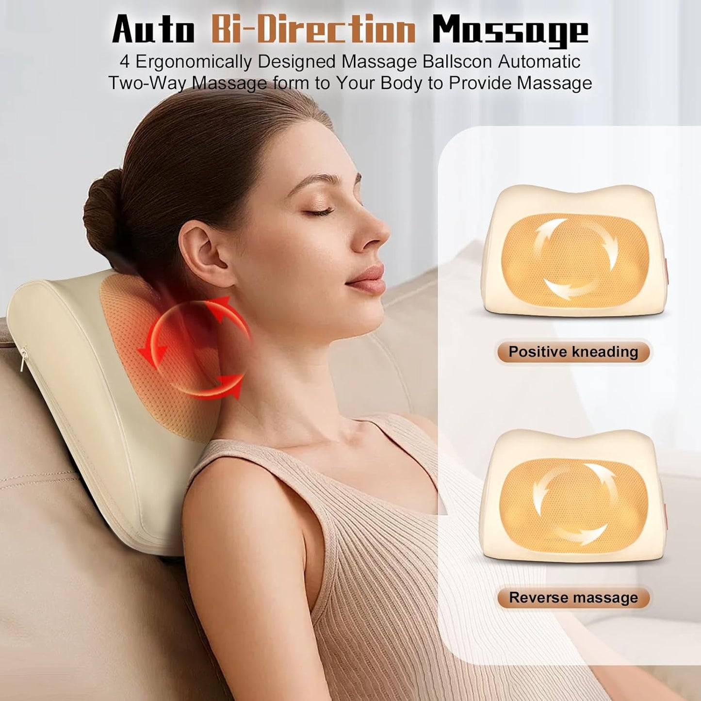 Shiatsu Back and Neck Massager with Heat,Cordless Portable 3D Electric Massage Pillow,Deep Tissue Massage for Neck,Shoulder,Leg,Back Pain Relief,Use for Home,Car,Office,Travel,Gifts for Dad,Mom