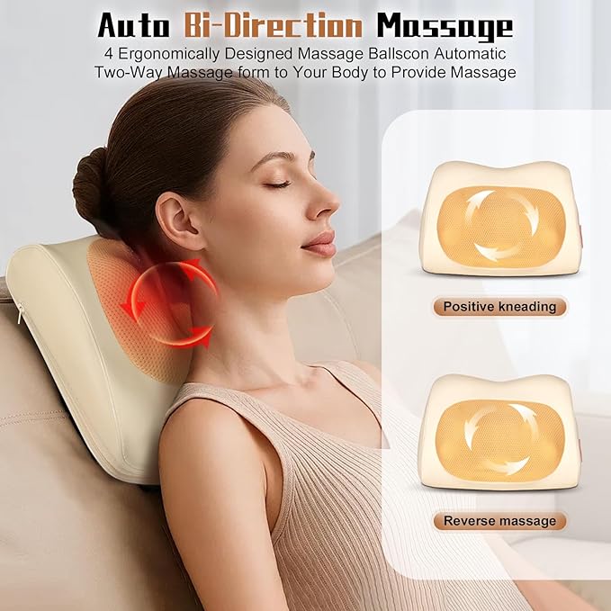 Shiatsu Back and Neck Massager with Heat,Cordless Portable 3D Electric Massage Pillow,Deep Tissue Massage for Neck,Shoulder,Leg,Back Pain Relief,Use for Home,Car,Office,Travel,Gifts for Dad,Mom - Bloomnest