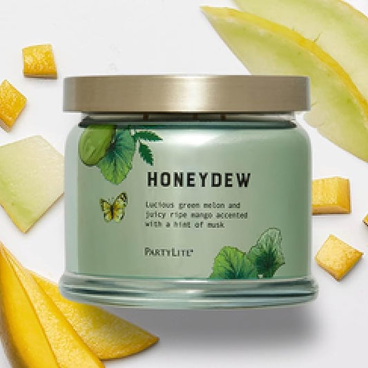PartyLite Honeydew Scented, Notes of Green Melon, Juicy Ripe Mango and a Hint of Musk, 13.2oz 3-Wick Jar Candle, 45 Hour Burn Time, Luxurious Fragrance, Ideal for Gifting - Bloomnest