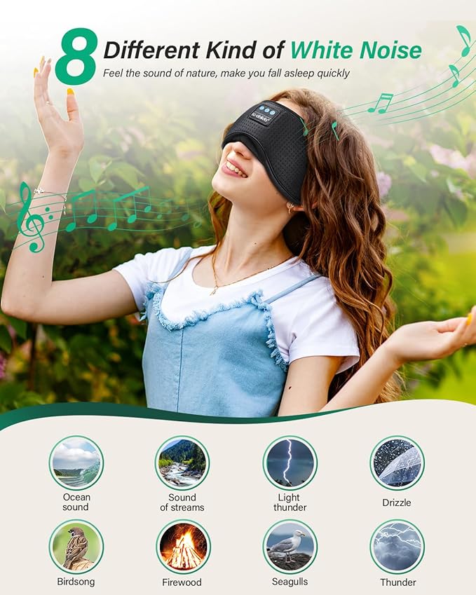 LC-dolida Sleep Headphones, White Noise Bluetooth Sleep Mask 3D Wireless Eye Mask Sleeping with Timing, Sleep Mask with Bluetooth Headphones for Side Sleepers Travel Yoga, Cool Gifts Men Women - Bloomnest