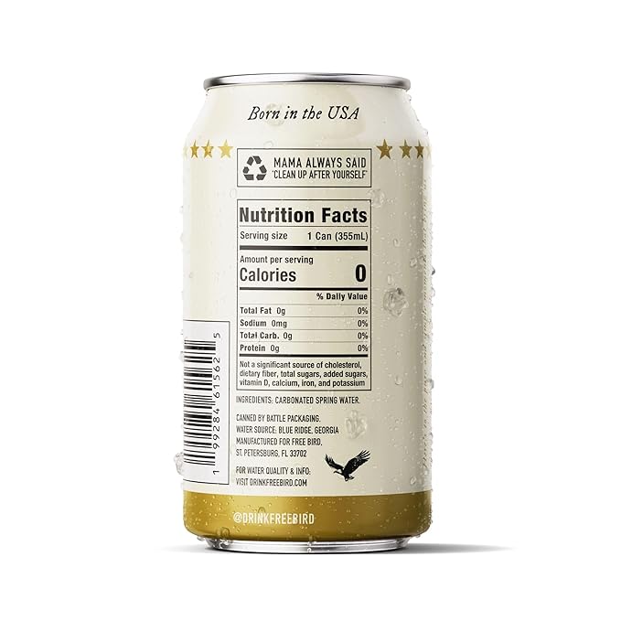 Free Bird Southern Sparkling Spring Water - 12 Pack, 12oz Cans, Zero Calories, Unflavored Carbonated, Crisp & Bubbly, Blue Ridge Mountain, Shelf-Stable Sparkling Drink - Bloomnest