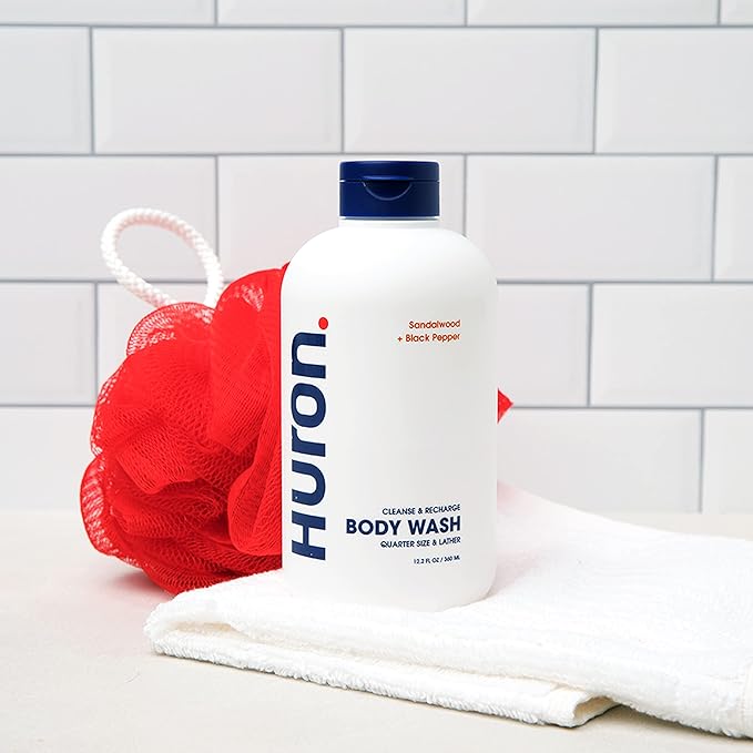Huron Men’s Moisturizing Body Wash – Crisp & Invigorating Scent of Citrus, Eucalyptus, Mint, & Aromatic Greens - Made With Coconut Oil, Vitamin E & Witch Hazel – Vegan, Cruelty-Free - 12.2 fl oz - Bloomnest