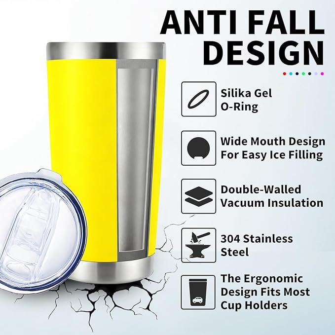 1 Pack 20oz Stainless Steel Tumbler with Lid, Leakproof Double Wall Travel Mug for Hot/Cold Drinks, Home Office Outdoor Party Use, Durable Powder Coated Insulated Cup/Yellow - Bloomnest