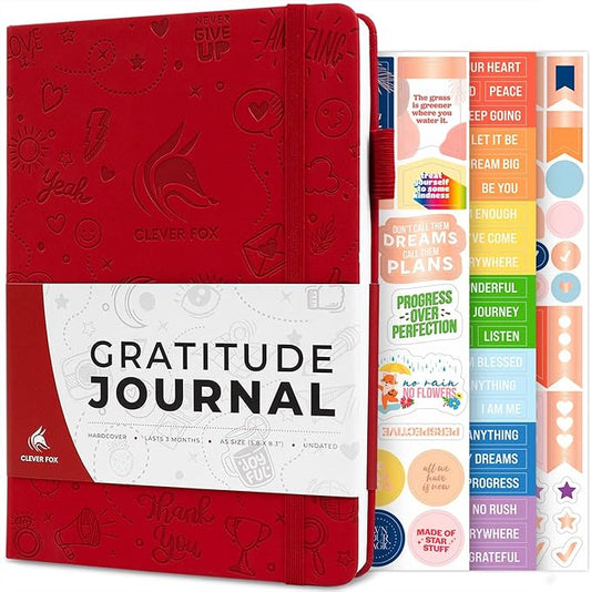 Clever Fox Gratitude Journal – Happiness, Positivity & Affirmation Daily Journal – Inspirational Daily Notebook – 3 Months, A5 (Red) - Bloomnest