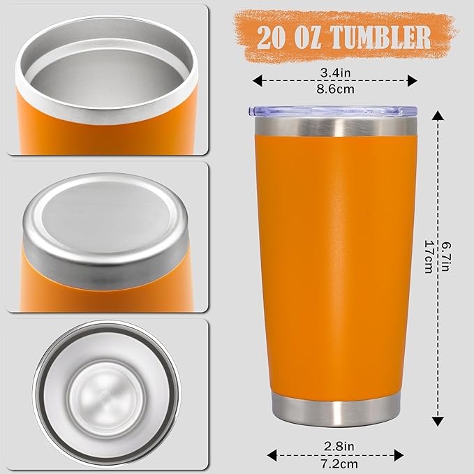 20 oz Tumbler Coffee Travel Tumblers Bulk with Lid Stainless Steel Double Wall Vacuum Insulated Mug Powder Coated Cups fit Car Cupholder for Hot and Cold - Orange, 1Pack - Bloomnest