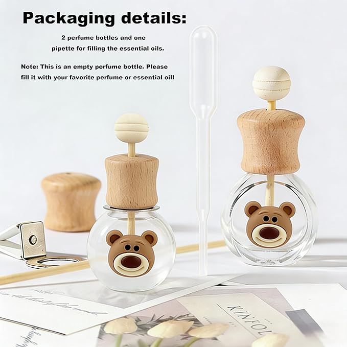 2 Pack Car Air Freshener Diffuser Bottle Refillable Empty Glass Perfume Bottle with Vent Clip, Drift Car Air Freshener Clip Essential Oil Diffuser for Car Oil Diffusers Interior Decor-A1 - Bloomnest