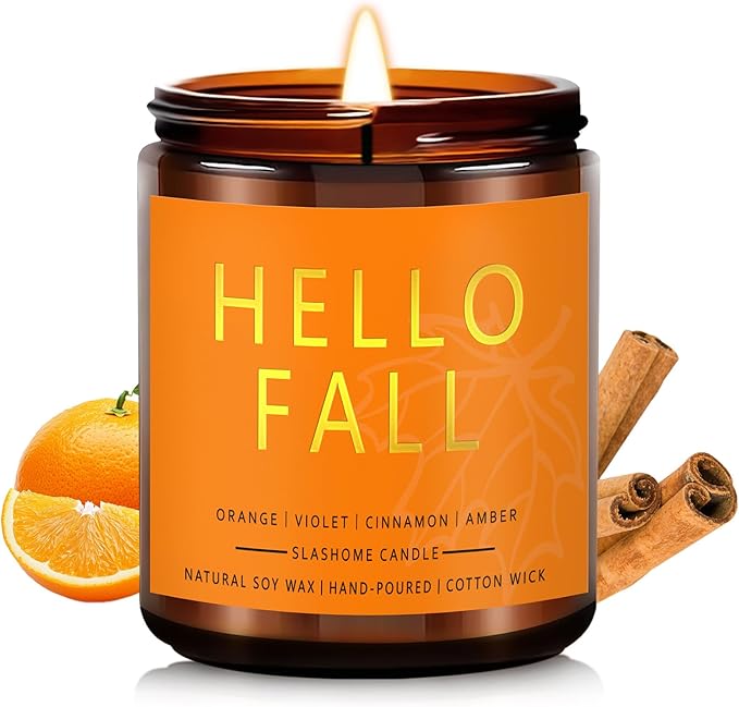 Fall Scented Candles Hello Fall 7oz – Warm Pumpkin Spice & Sweet Apple Soy Wax Candle for Cozy Autumn Home Décor, Perfect Fall Gift, 50 Hour Long Burn - Bloomnest