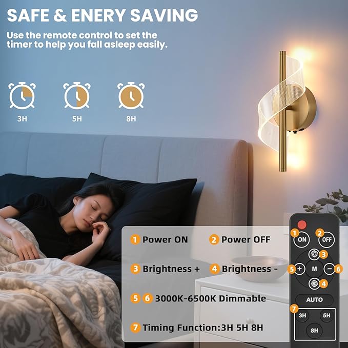 Cordless Wall Sconces Set of 2, Helical Wireless Rechargeable Battery Wall Light with Remote Control Dimmable. Portable Lighting for Wall Painting, Living Room, Bedroom, Night Light. 11.8''Gold - Bloomnest