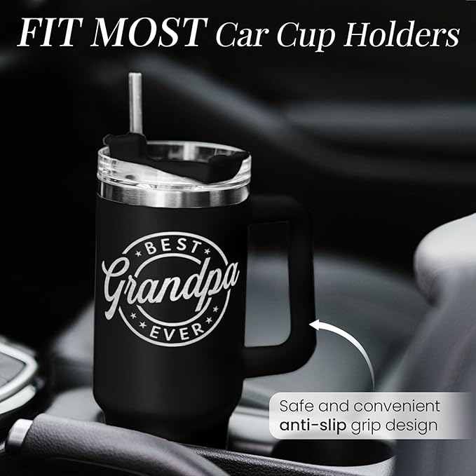SANDJEST Best Grandpa Ever Tumbler with Handle 40oz, Grandfather Gifts for Birthday Christmas Fathers Day Valentines, Presents for Grandpas Granddad Papa Gifts from Granddaughter Grandson - Bloomnest
