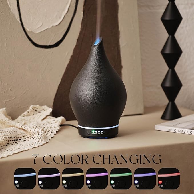 Porseme 150ml Essential Oil Diffuser Ceramic Color Changing Aroma Air Diffusers Aromatherapy Ultrasonic Cool Mist Humidifier 6 Running Hours for Spa Office Sleeping Yoga (Black Ceramic) - Bloomnest