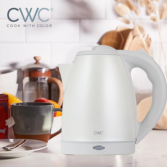 COOK WITH COLOR Electric Kettle - Rapid Boil, Sleek Design, and Safety Features - Great for Quick and Easy, Stainless Steel Crème, 1.7 Liters - Bloomnest